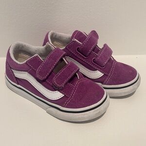 7c Vans Kids Purple and White Velcro Sneakers